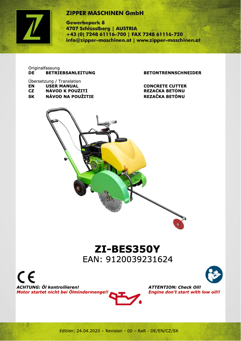 Page 1 de la notice Manuel utilisateur Zipper ZI-BES350Y