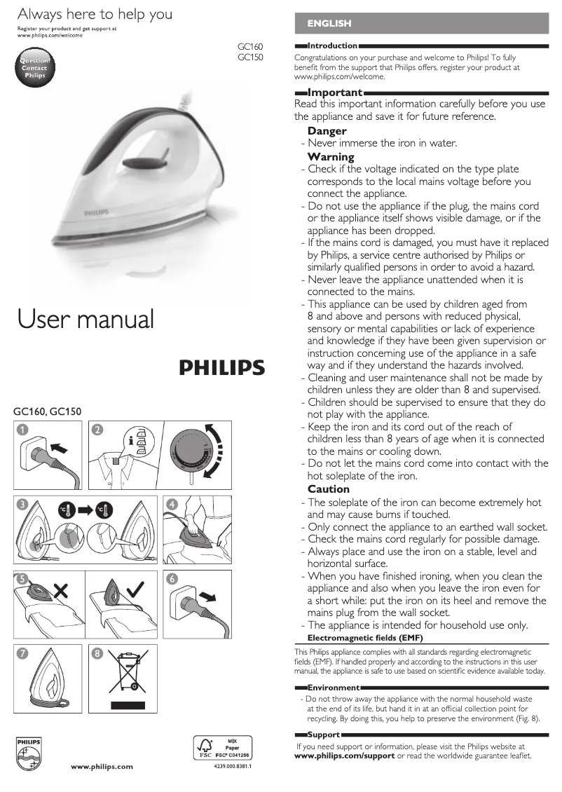 Page 1 de la notice Manuel utilisateur Philips GC160