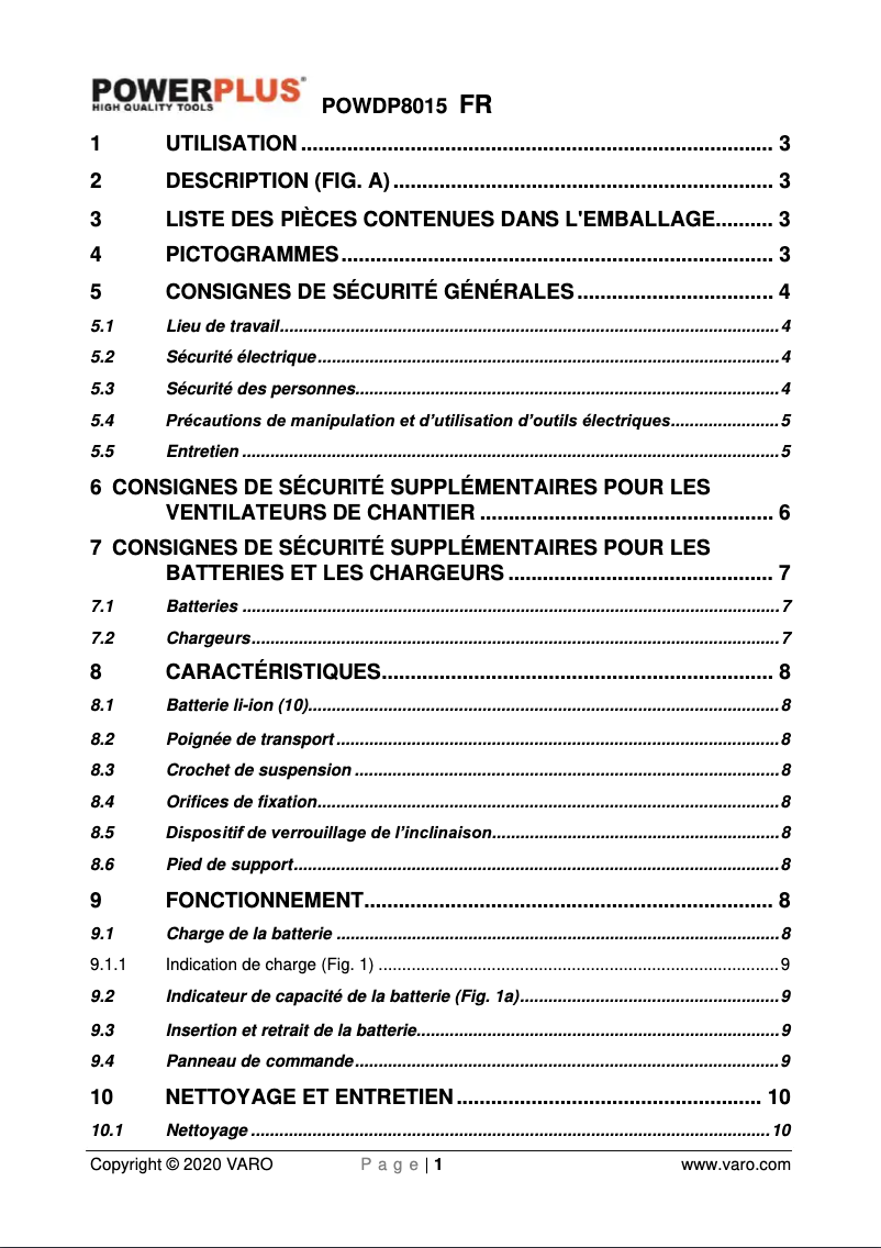 Page n°1 - Manuel utilisateur PowerPlus POWDP8015