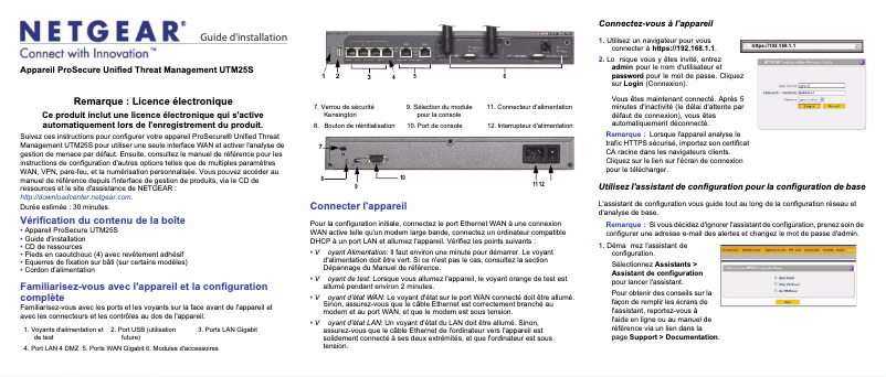 Page 1 de la notice Guide d'installation Netgear UTM25S
