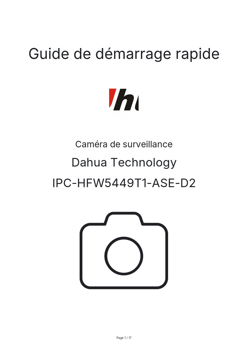 Page n°1 - Guide de démarrage rapide Dahua Technology IPC-HFW5449T1-ASE-D2