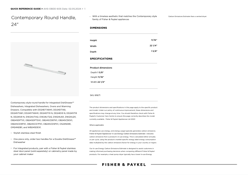 Page 1 de la notice Manuel utilisateur Fisher & Paykel AHS-OBDD-60S