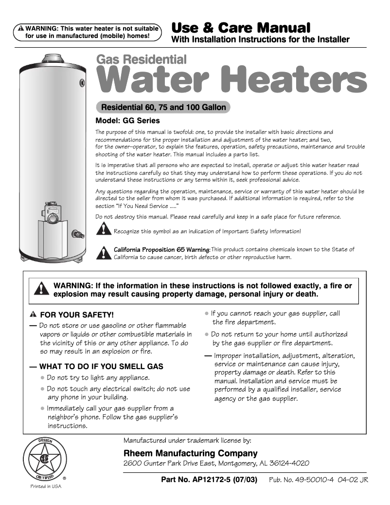 Page 1 de la notice Manuel utilisateur GE SmartWater GG75T06A