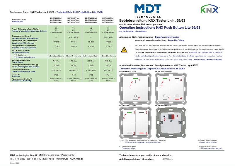 Page 1 de la notice Manuel utilisateur MDT BE-TAL5504.01