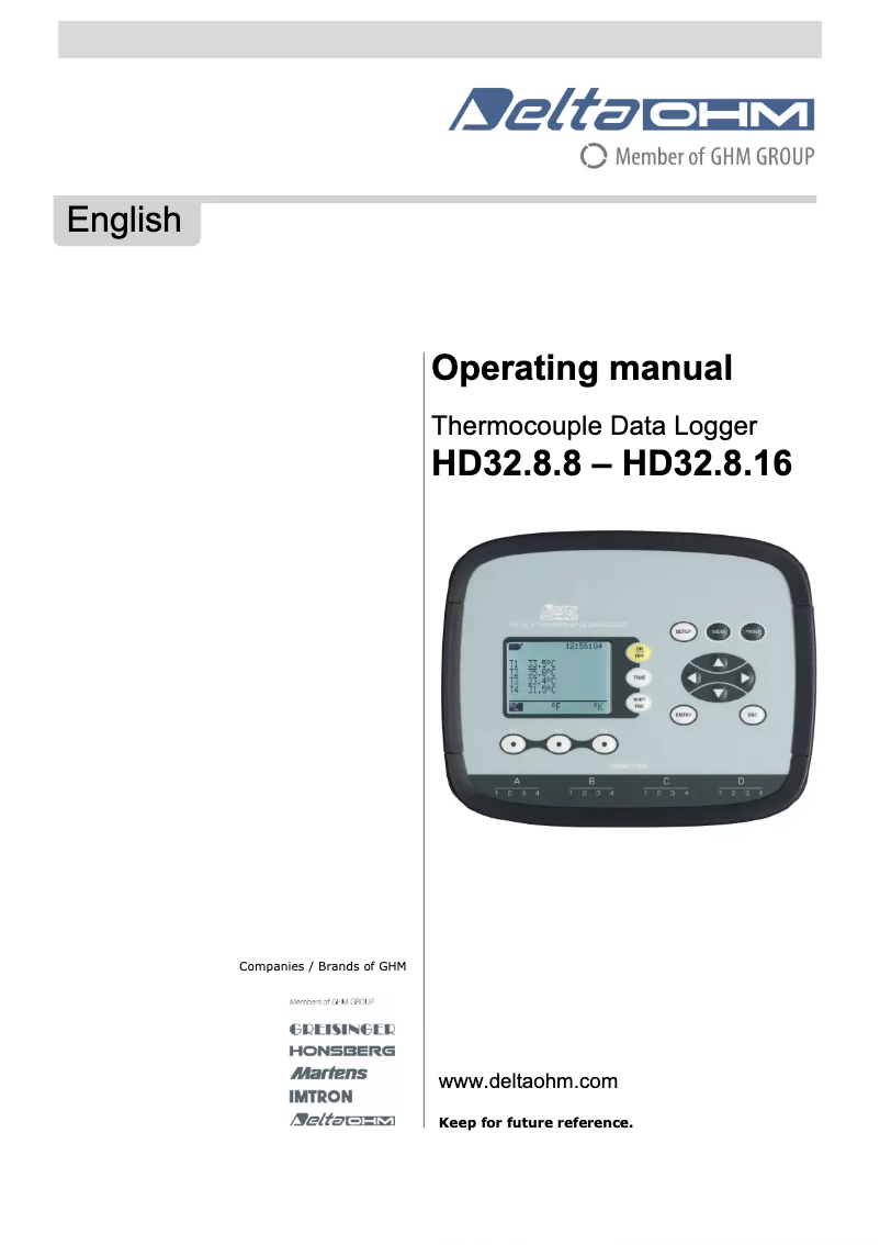 Page 1 de la notice Manuel utilisateur Delta Ohm HD32.8.16