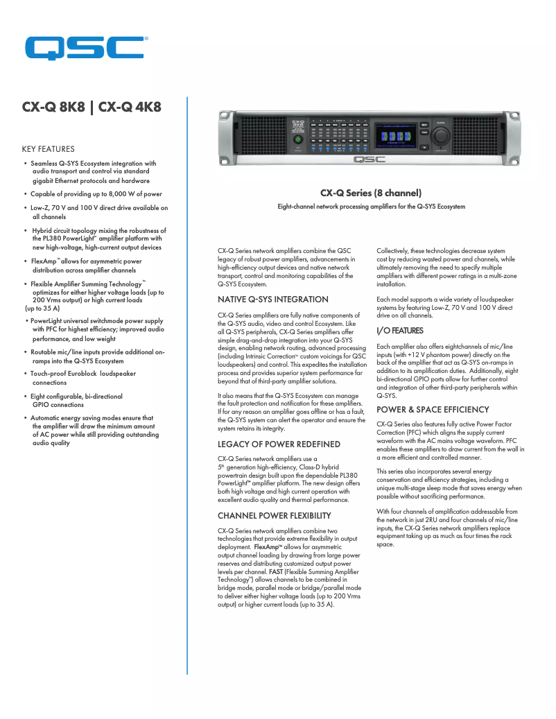 Page 1 de la notice Fiche technique QSC CX-Q 4K8