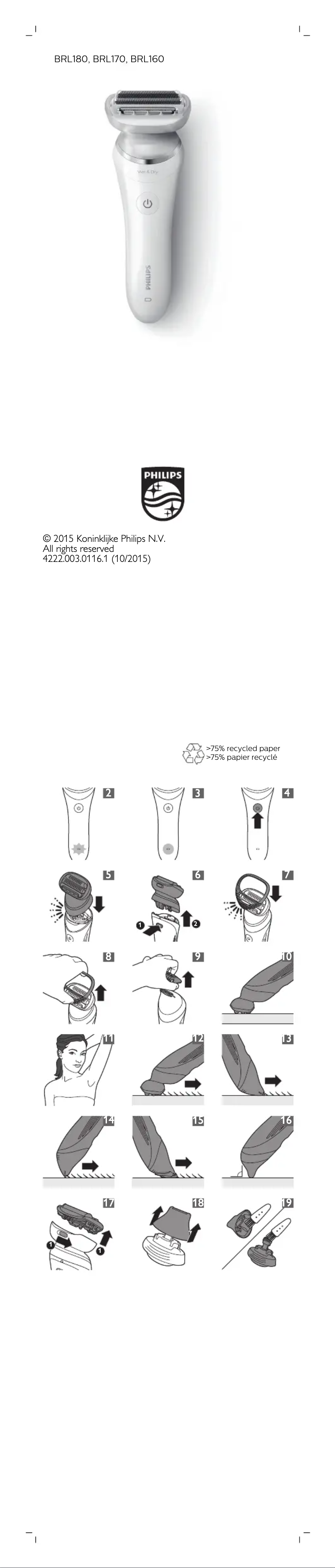 Page 1 de la notice Manuel utilisateur Philips SatinShave Prestige BRL180