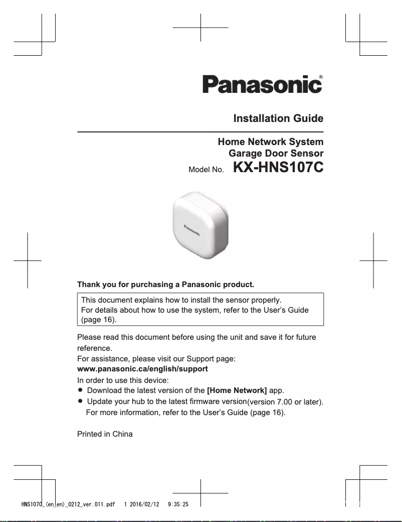 Page 1 de la notice Manuel utilisateur Panasonic KX-HNS107