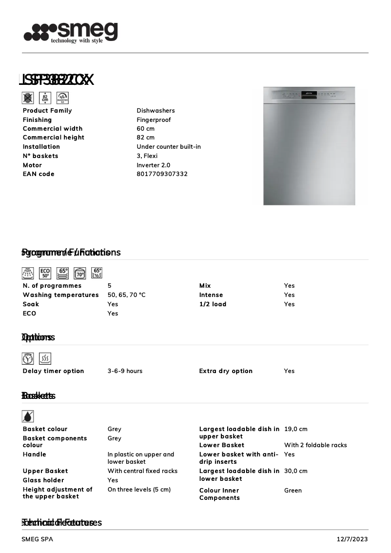 Page n°1 - Fiche technique Smeg LSP382CX