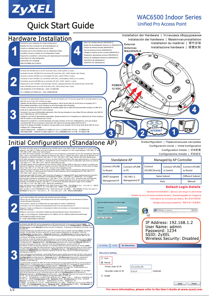 Page 1 de la notice Guide de démarrage rapide ZyXEL WAC6500