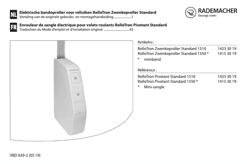 Page n°1 - Manuel utilisateur RADEMACHER RolloTron Schwenkwickler Standard 1510