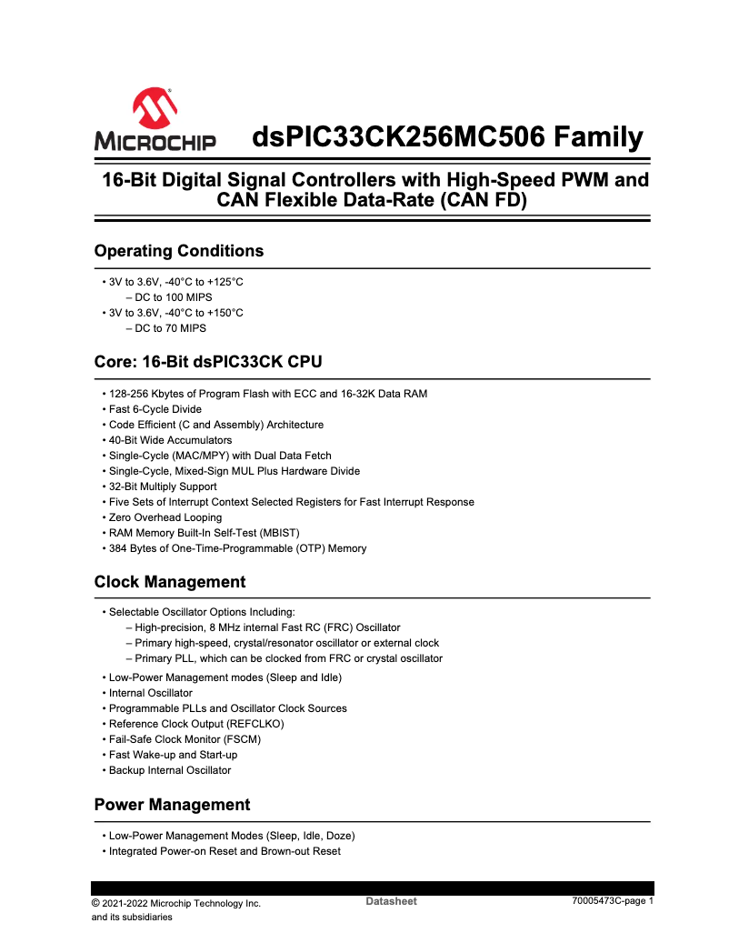 Page 1 de la notice Manuel utilisateur Microchip dsPIC33CK256MC105