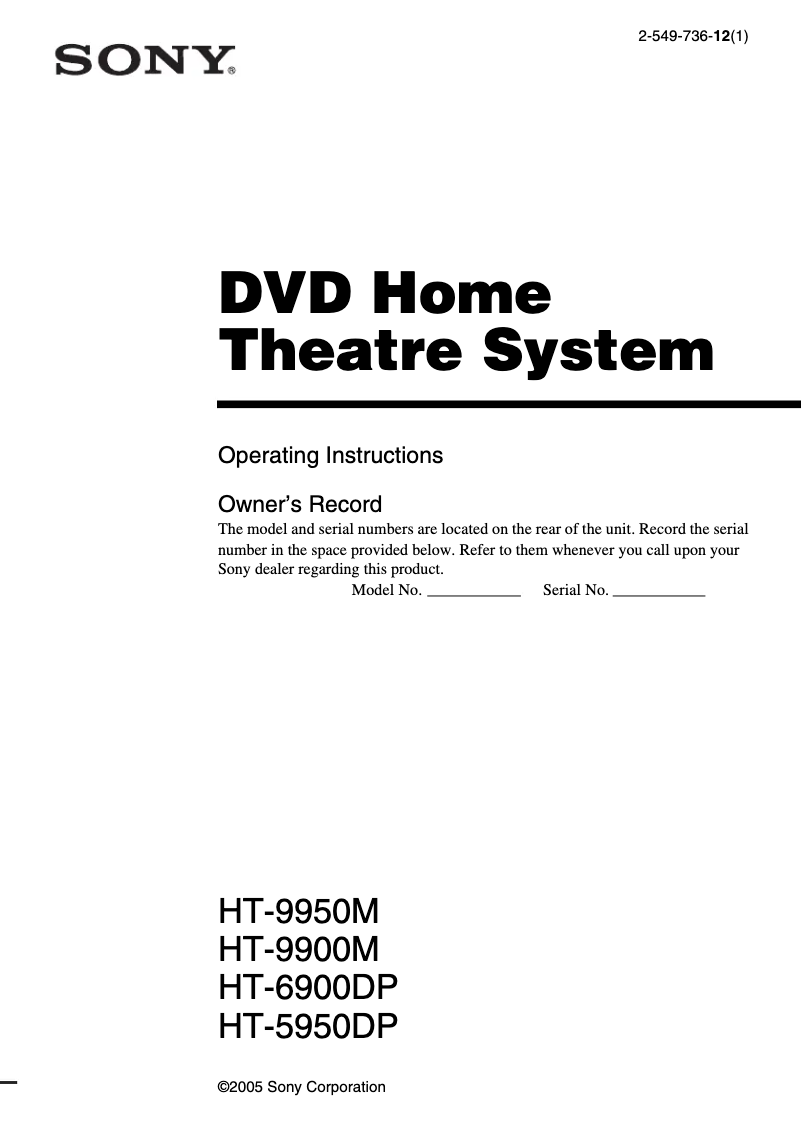 Page 1 de la notice Manuel utilisateur Sony HT-9900M