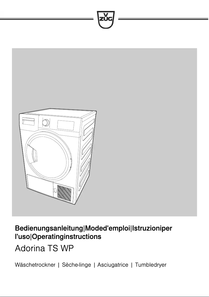 Page 1 de la notice Manuel utilisateur V-Zug WTANTSWPl