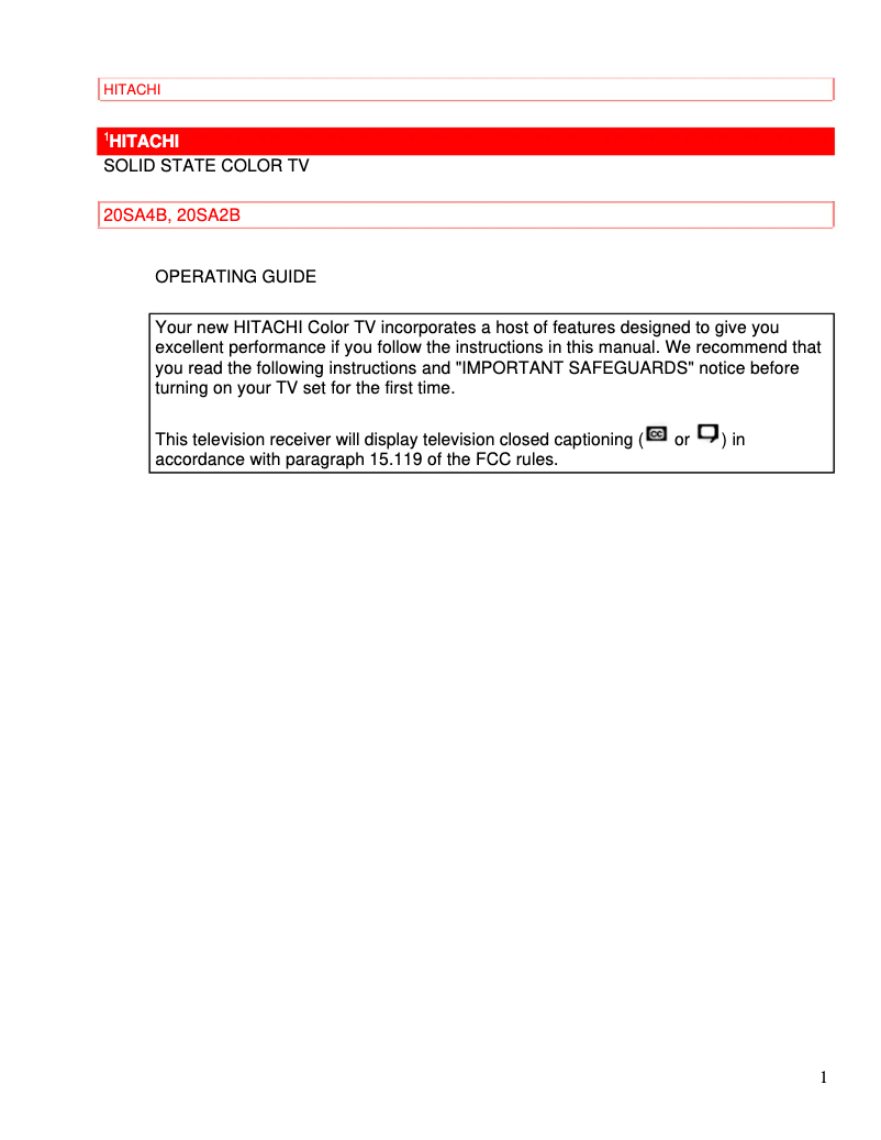 Image de la première page du manuel de l'appareil 20SA4B