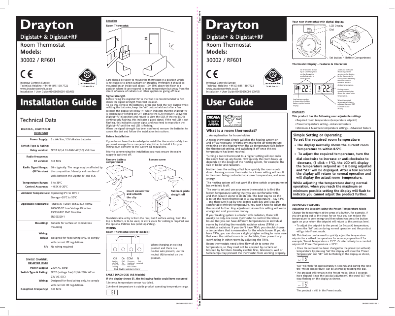 Page 1 de la notice Manuel utilisateur Drayton Digistat +