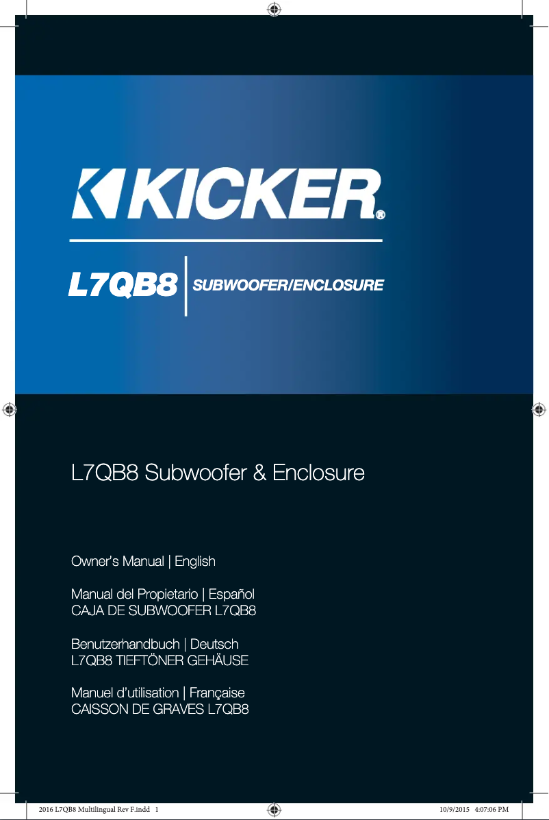 Page 1 de la notice Manuel utilisateur Kicker 43L7QB82