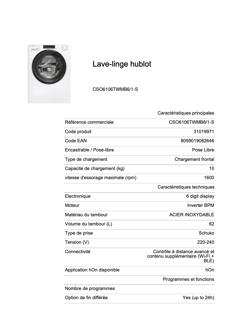 Image de la première page du manuel de l'appareil CSO6106TWMB6/1-S