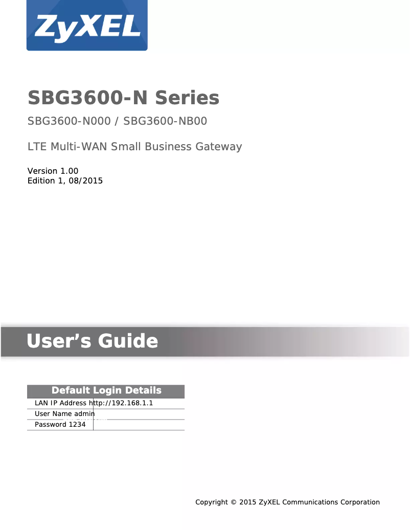 Imagen de la primera página del manual del dispositivo SBG3600-N