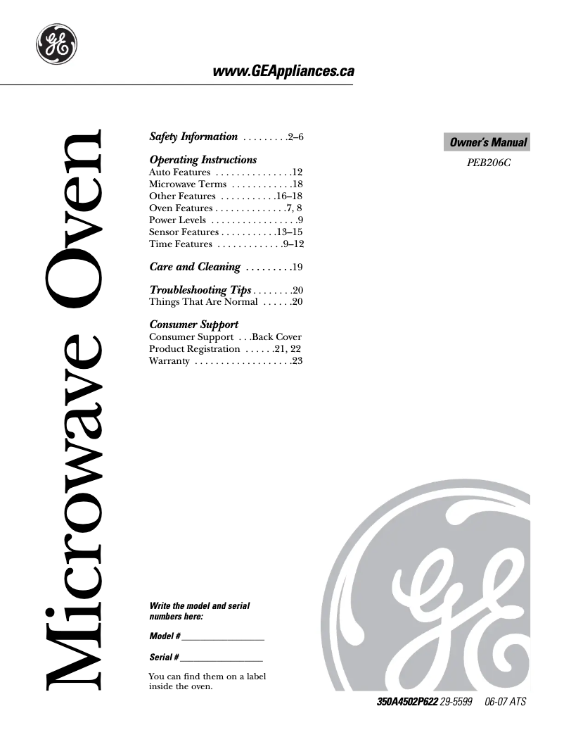 Page 1 de la notice Manuel utilisateur GE PEB206CDNBB