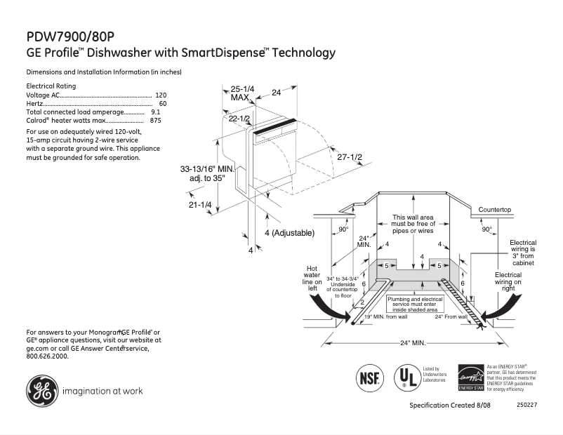 Page 1 de la notice Fiche technique GE Profile PDW7900PWW