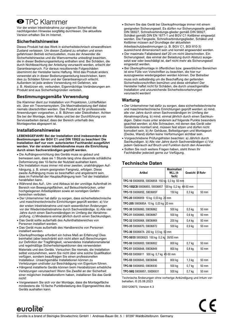 Page n°1 - Manuel utilisateur Eurolite TPC-10QCB