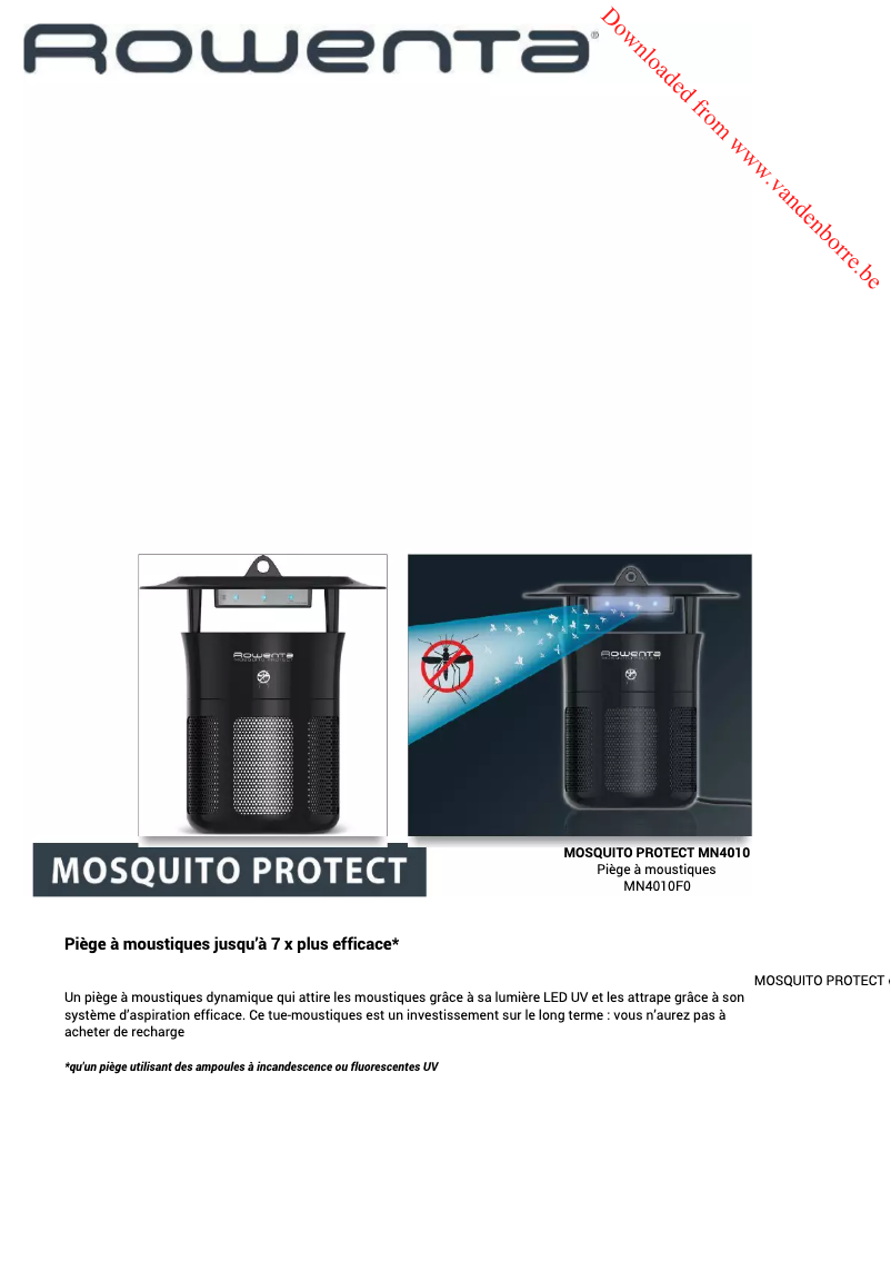 Page 1 de la notice Manuel utilisateur Rowenta Mosquito Protect MN4010