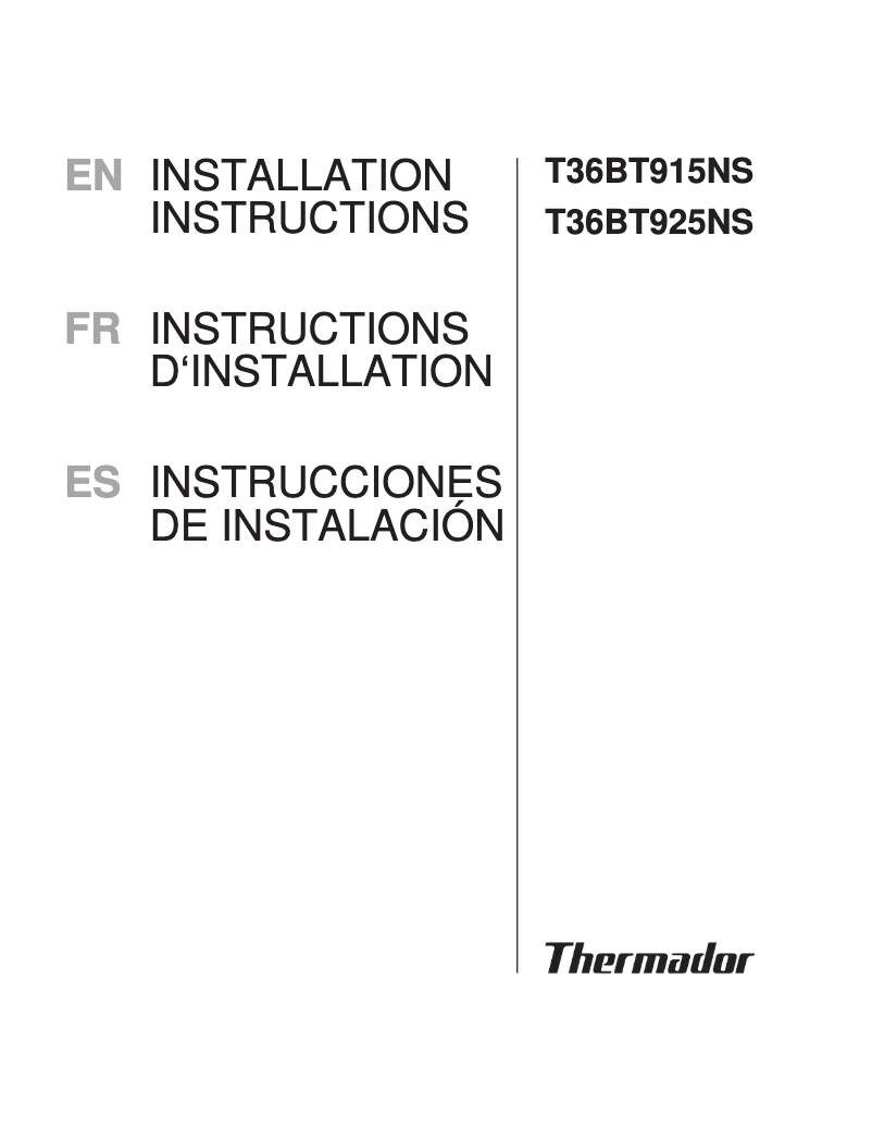 Página 1 del manual Guía de instalación Thermador T36BT915NS