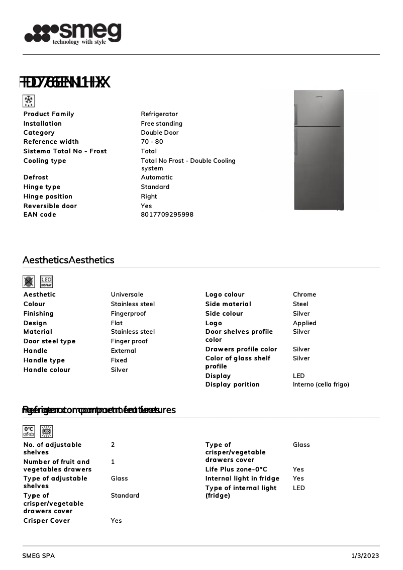 Page 1 de la notice Brochure Smeg FD76EN1HX