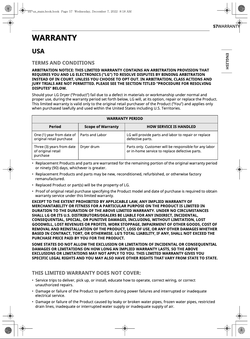 Page n°1 - Informations de garantie LG DLGX6501B