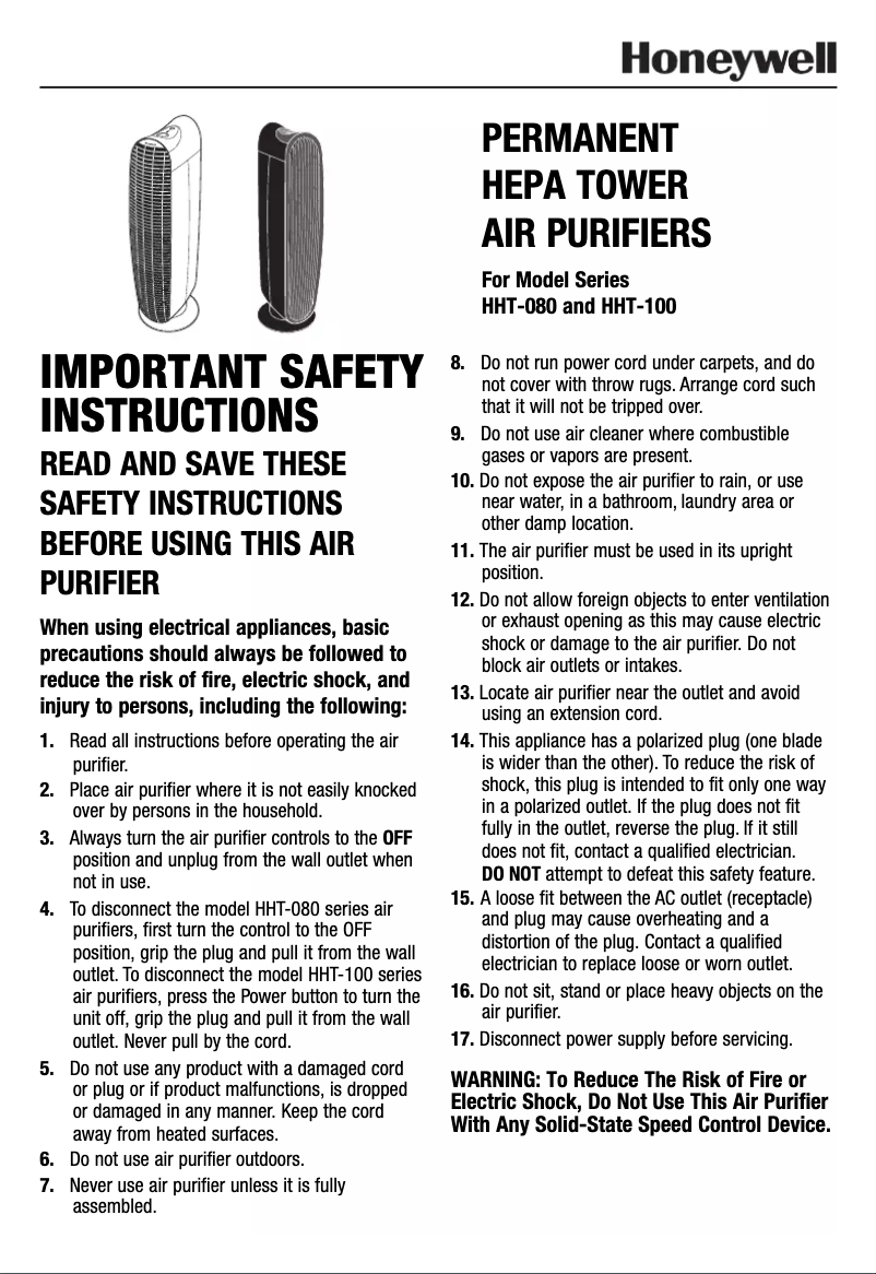 Page 1 de la notice Manuel utilisateur Kaz HEPAClean HHT-081