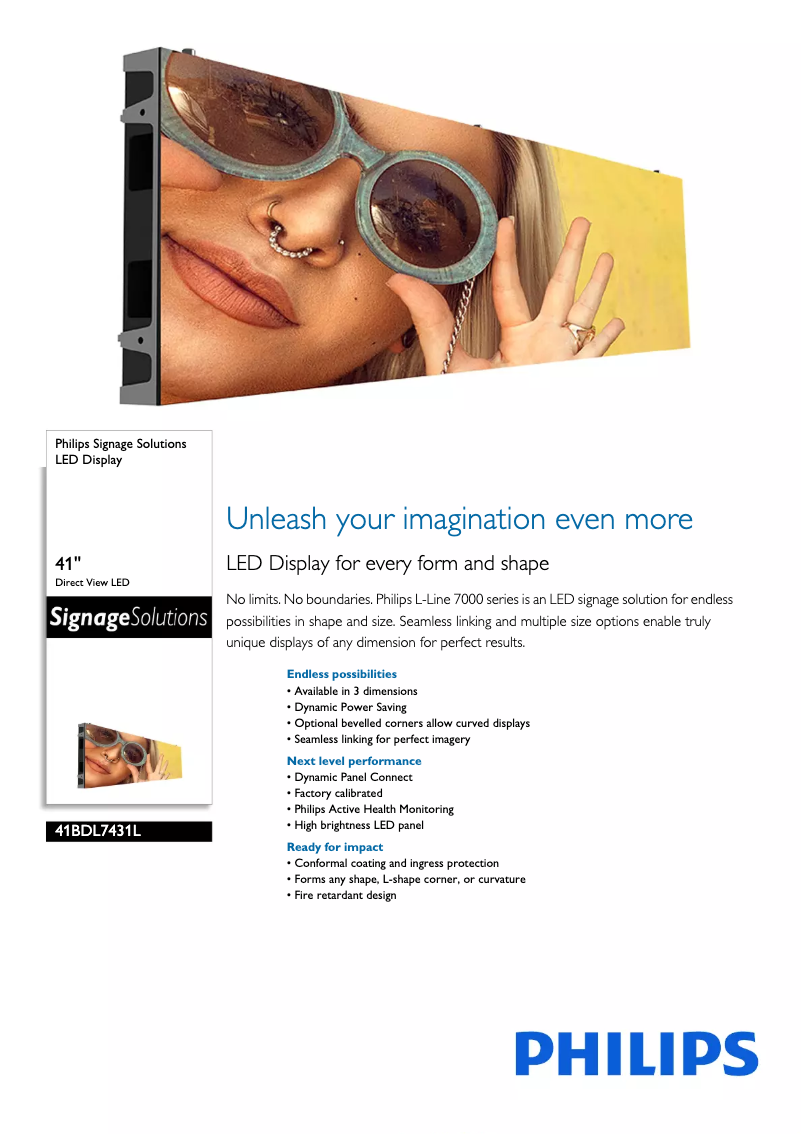 Page 1 de la notice Fiche technique Philips 41BDL7431L