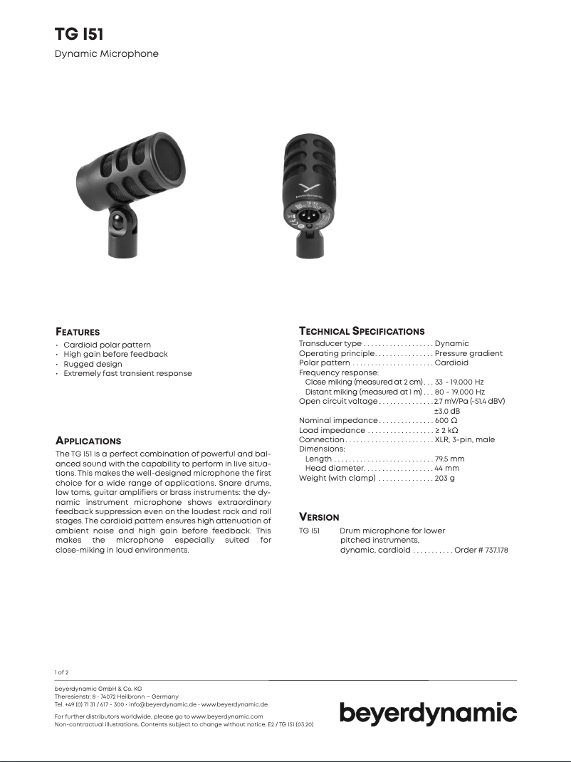 Page n°1 - Fiche technique Beyerdynamic TG I51