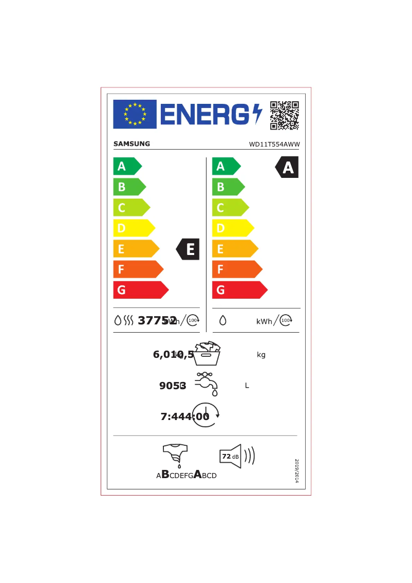 Página 1 del manual Etiqueta energética Samsung WD11T554AWW