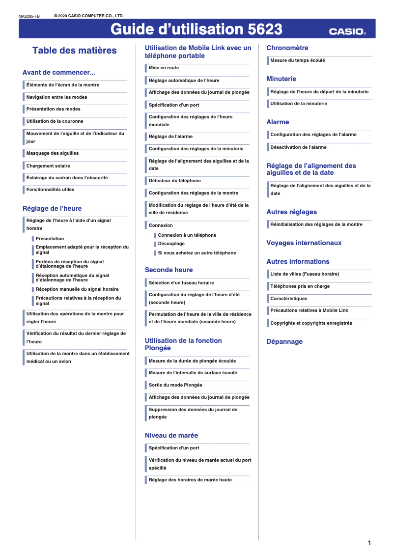 Page 1 de la notice Manuel utilisateur Casio G-Shock GWF-A1000