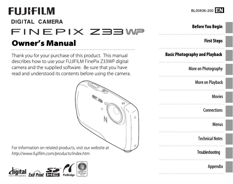 Page n°1 - Manuel utilisateur Fujifilm FinePix Z33WP