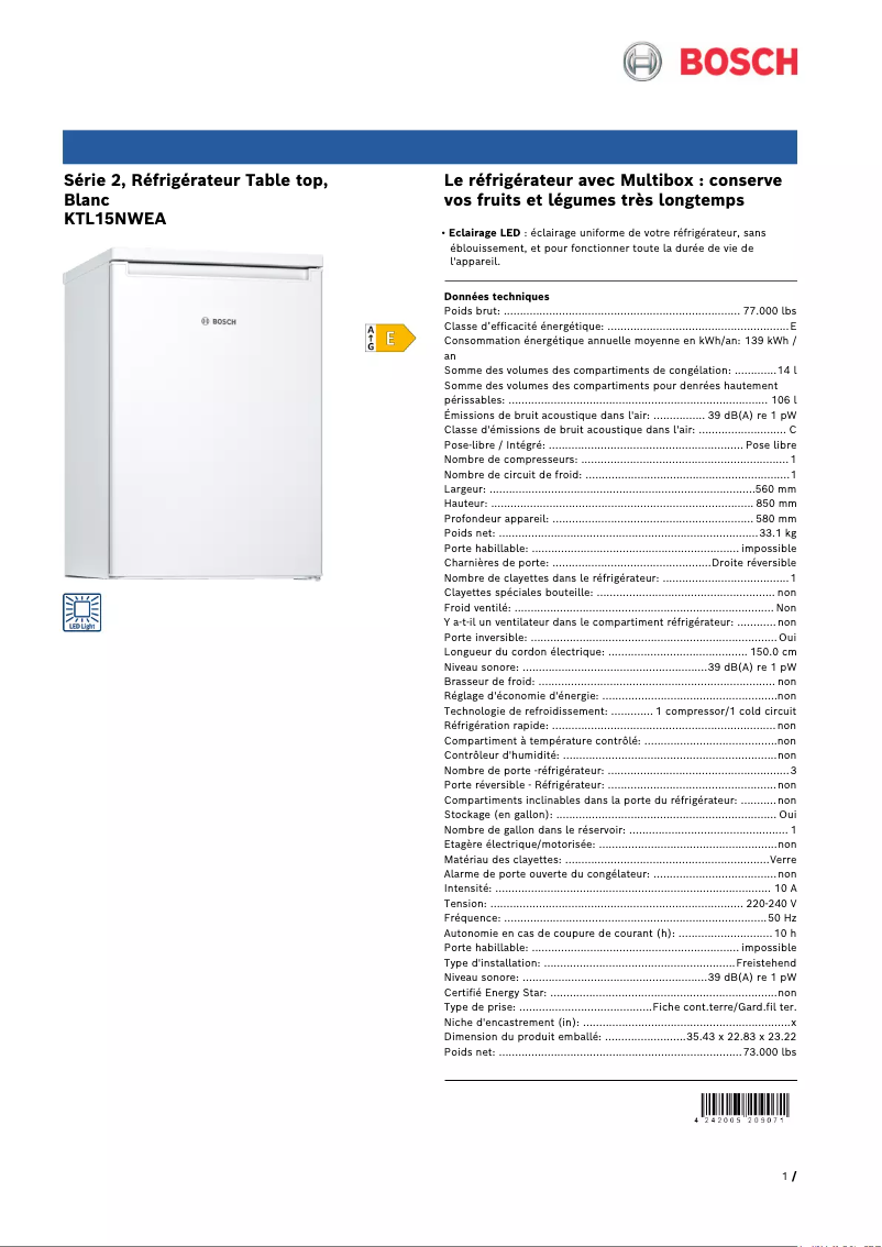 Image de la première page du manuel de l'appareil KTL15NWEA