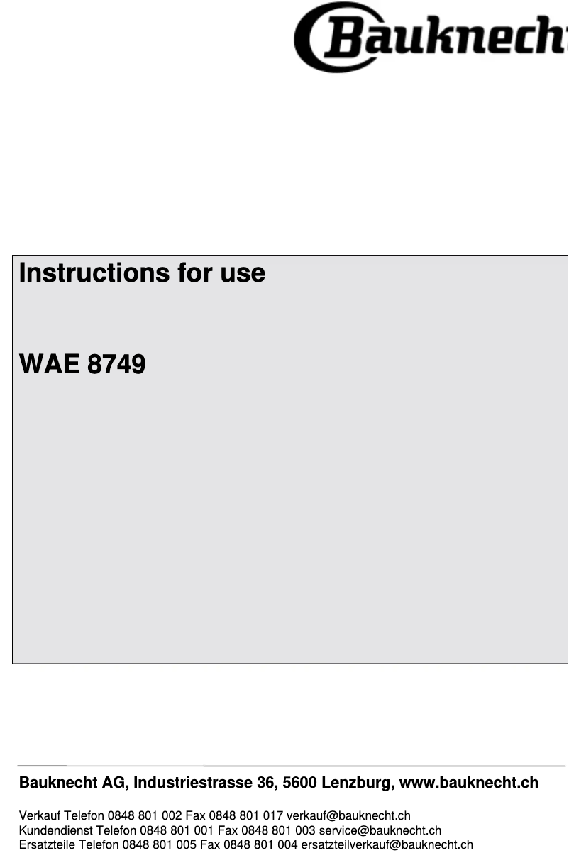 Image de la première page du manuel de l'appareil WAE 8749