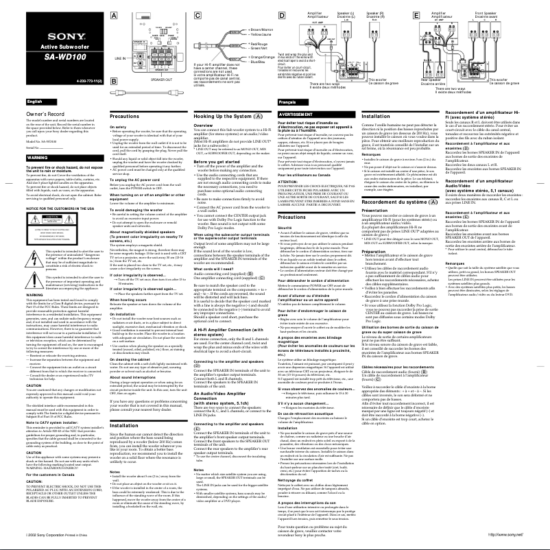 Página 1 del manual Manual de usuario Sony SA-WD100