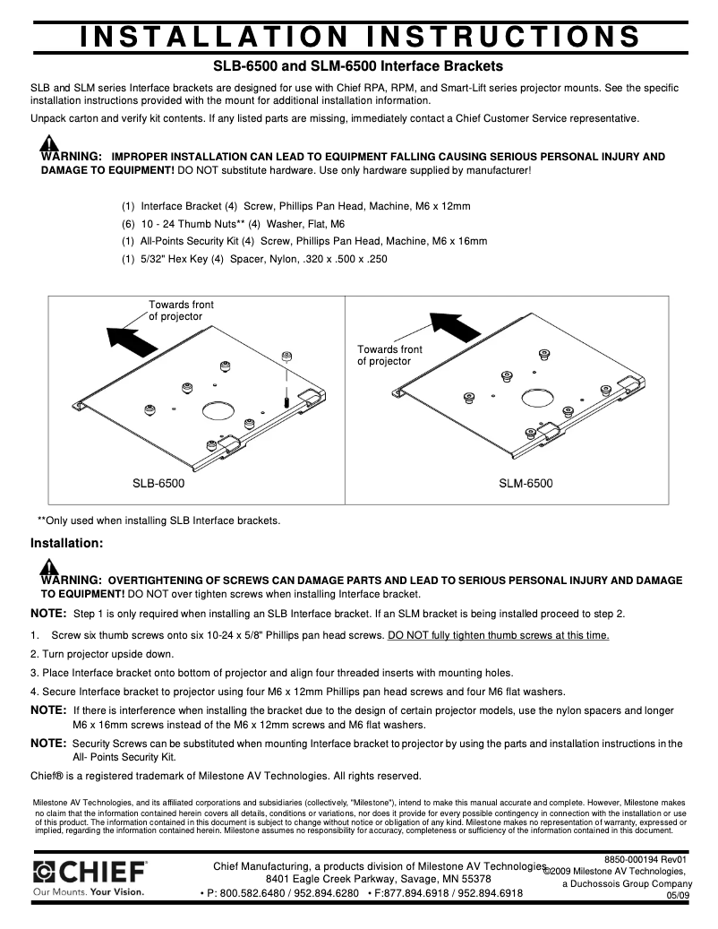 Page 1 de la notice Manuel utilisateur Chief SLB6500