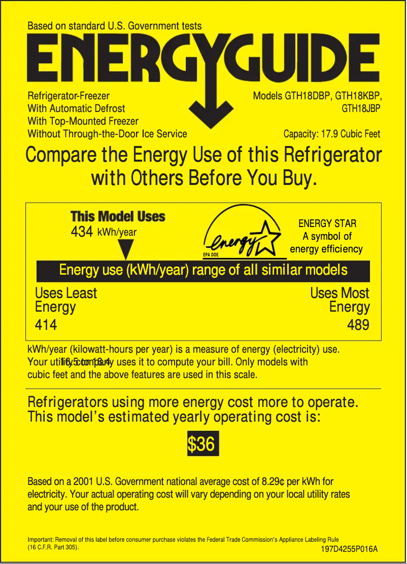 Page n°1 - Label énergétique GE GTH18DBPRCC