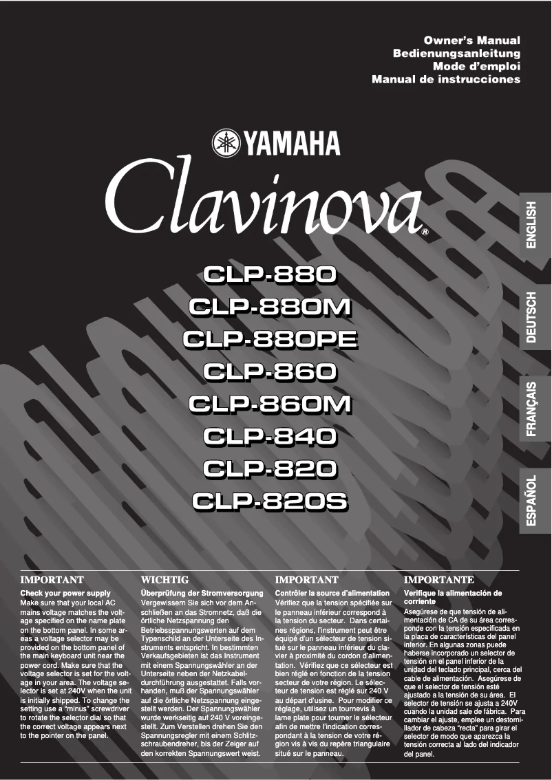 Page n°1 - Manuel utilisateur Yamaha Clavinova CLP-840