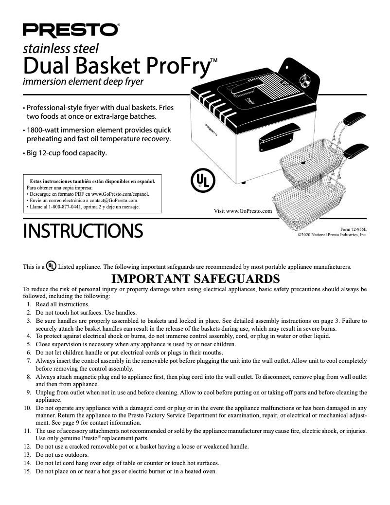 Page 1 de la notice Manuel utilisateur Presto ProFry 05466