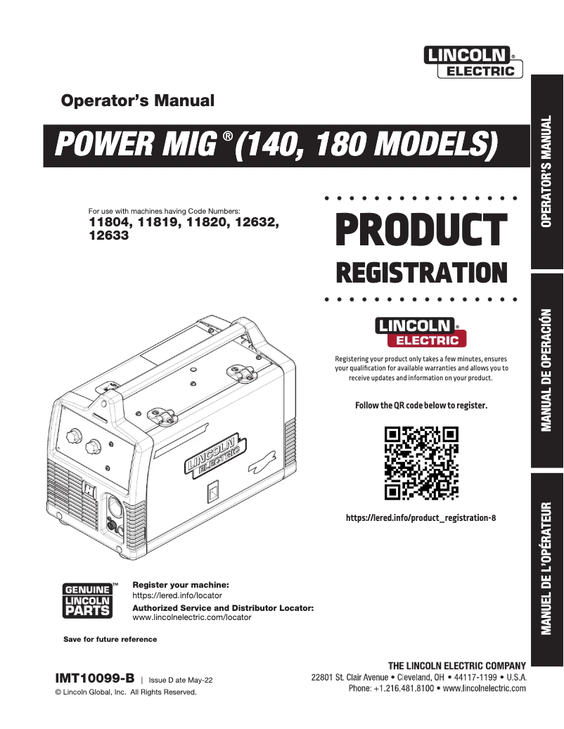Imagen de la primera página del manual del dispositivo POWER MIG 140/180