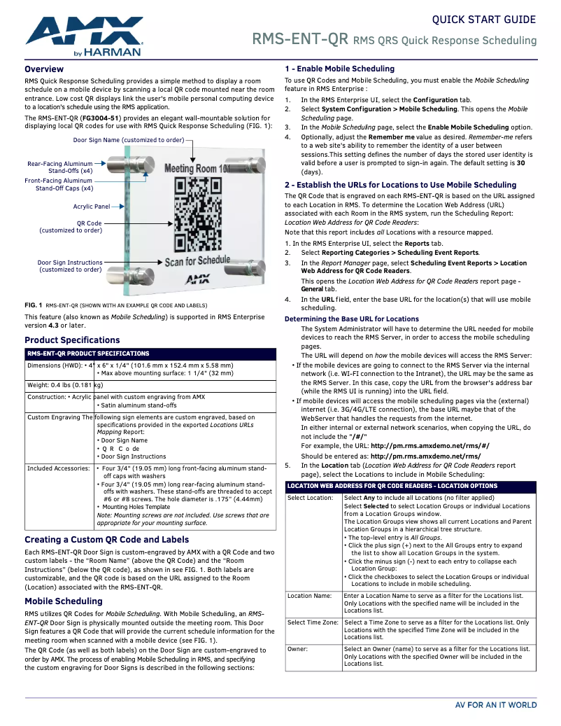 Page 1 de la notice Manuel utilisateur AMX RMS-ENT-QR