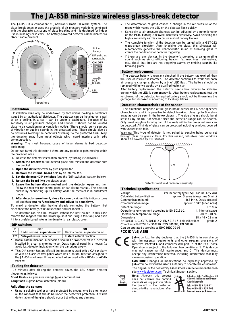 Page 1 de la notice Manuel utilisateur Joblotron JA-85P