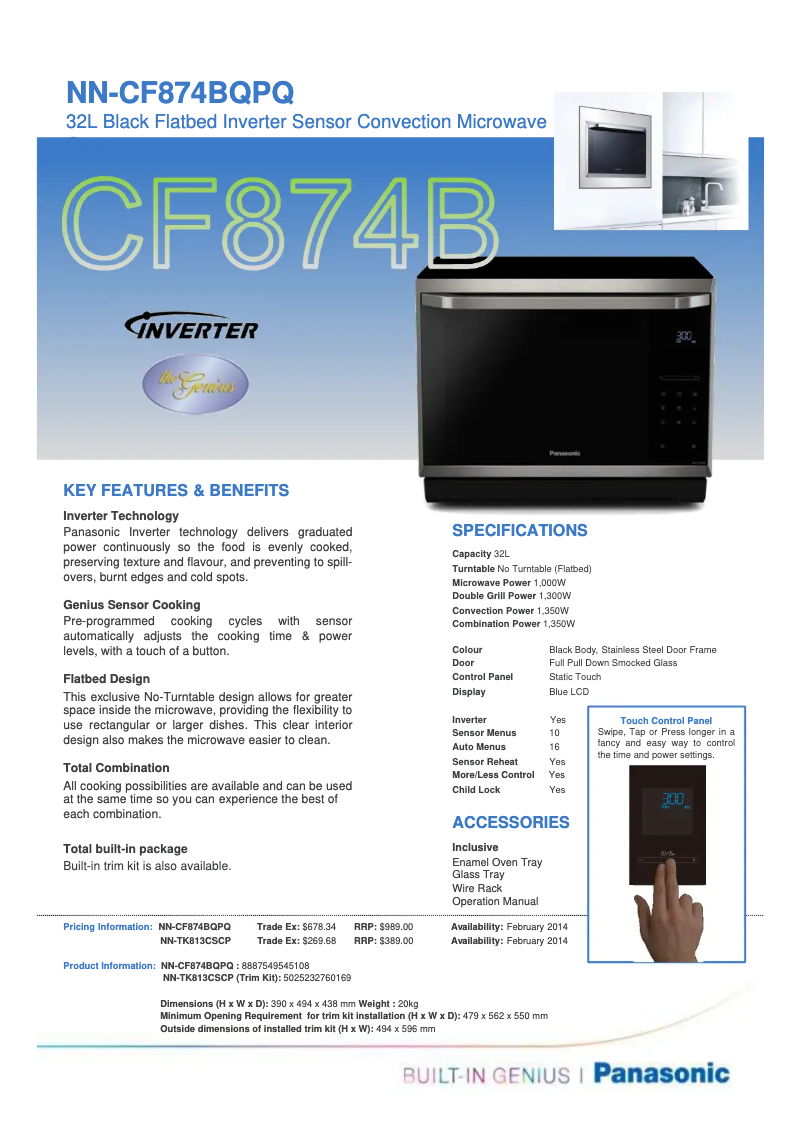 Page 1 de la notice Fiche technique Panasonic NN-CF874B
