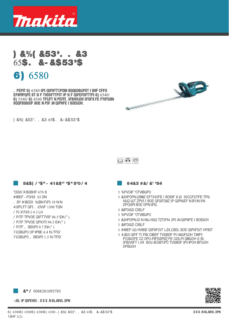 Page 1 de la notice Fiche technique Makita UH6580