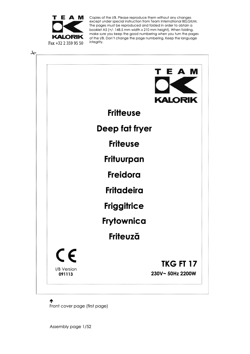 Image de la première page du manuel de l'appareil TKG FT 17