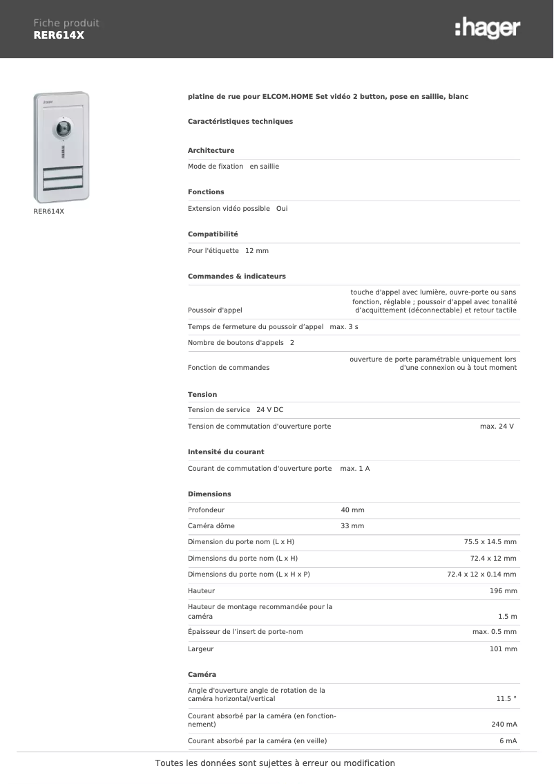 Page n°1 - Manuel utilisateur Hager RER614X